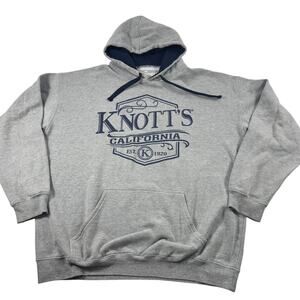 Knott’s Berry Farm California Hoodie Sweatshirt Gray Navy Logo Pullover XL